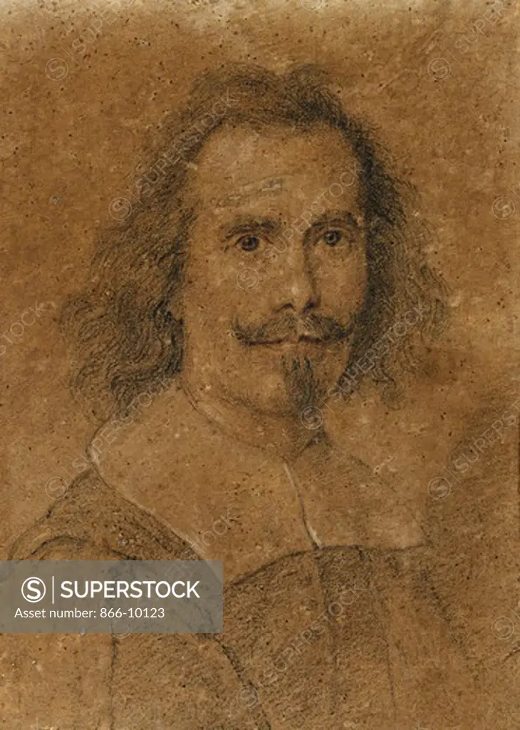 A Self-Portrait. Gian Lorenzo Bernini (1598-1680). Black, red and white chalk, traces of brown wash framing lines on the left and right side, on light brown paper. 25 x 17.8cm.