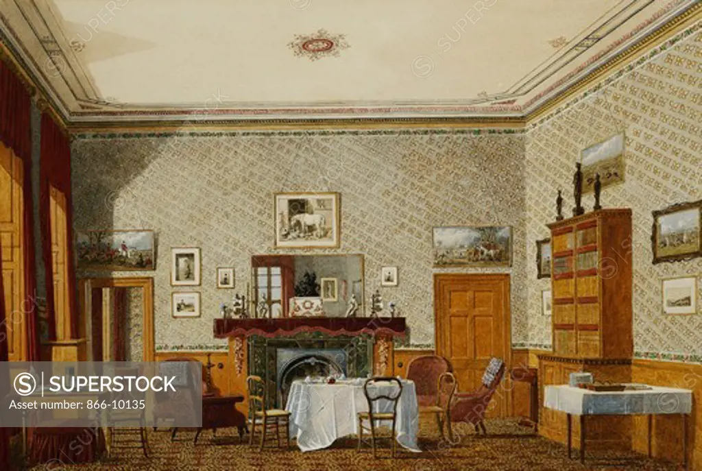 The Interior of a Room, Christ Church, Oxford. George Pyne (1800/1801-1884). Pencil, watercolour and gum arabic. 35.6 x 53.4cm. The room depicted is on the first floor at the north end of the west front (St. Aldate's).