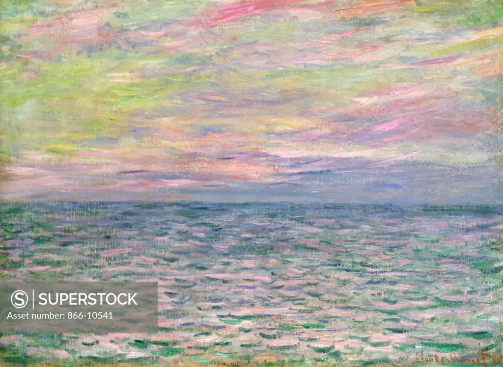 On the High Seas, Sunset at Pourville; Coucher de Soleil a Pourville, Pleine Mer. Claude Monet (1840-1926). Oil on canvas. Painted in Pourville, 1882. 54 x 73cm