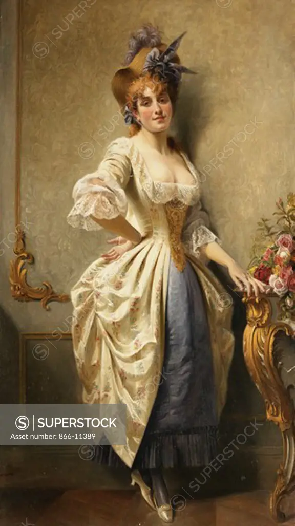 A Young Beauty. August Knoop (1856-1900). Oil on panel. Dated Munchen, 1884. 37 x 21.1cm