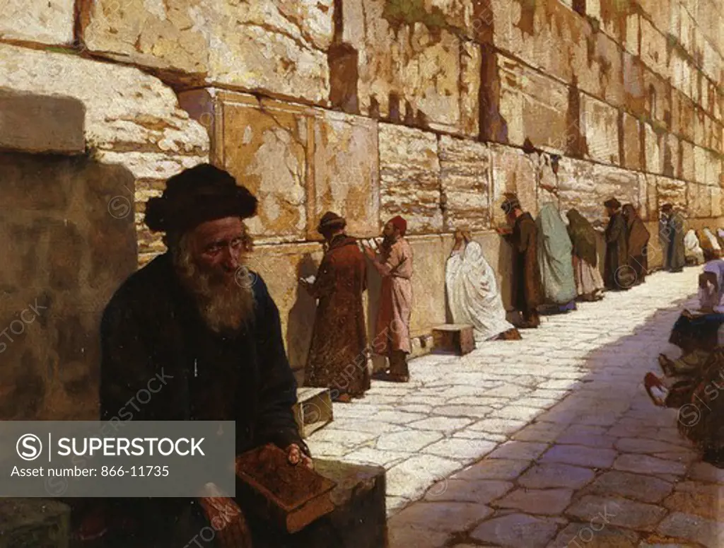 The Wailing Wall, Jerusalem. Wassilij Ivanowitsch Nawasoff (1862-1919). Oil on canvas. Signed and dated 1913. 47 x 62cm.