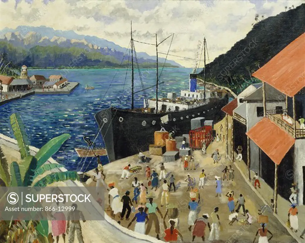 Loading a Cargo Ship, Jamaica. Noel Coward (1899-1973). Oil on canvas. 24 x 30in.