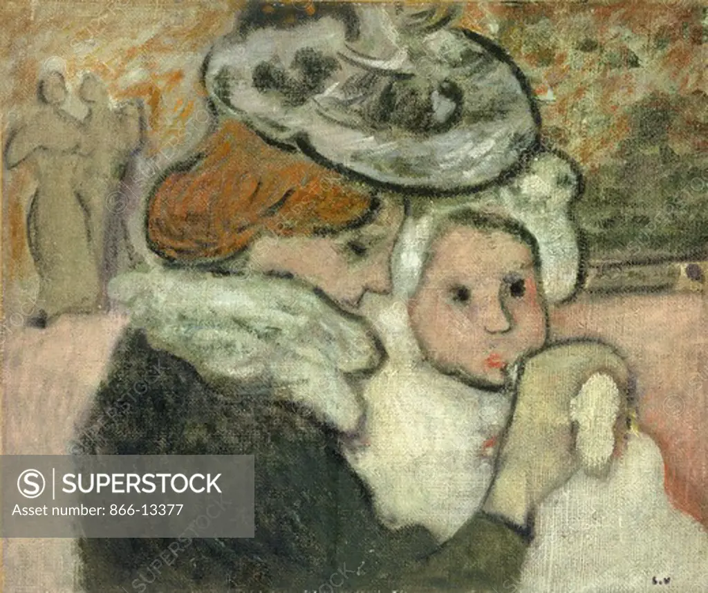 Mother and Child (Mme Valtat and her son, jean); Mere et Enfant (Mme Valtat  et son fils Jean). Louis Valtat (1869-1952). Oil on burlap, 1897. 46 x  54.6cm - SuperStock