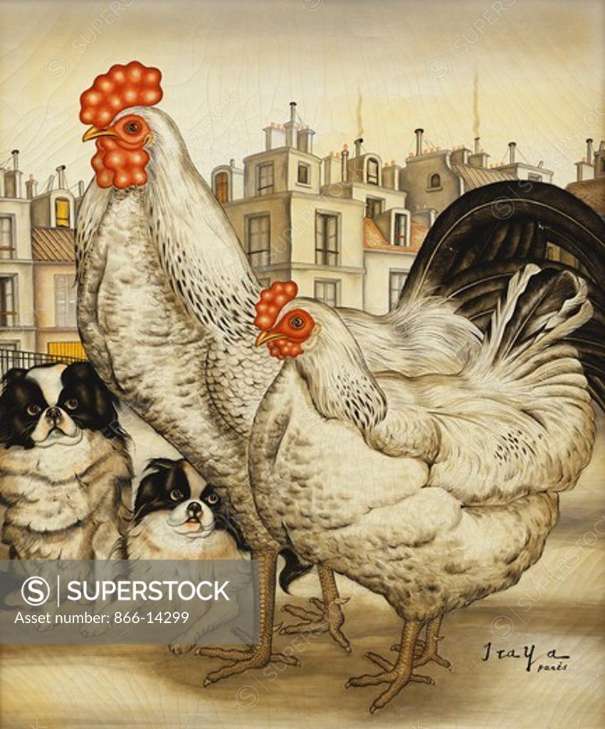 Chickens and Pekinese Dogs; Poulets et Pekinois. Foussa Itaya (b