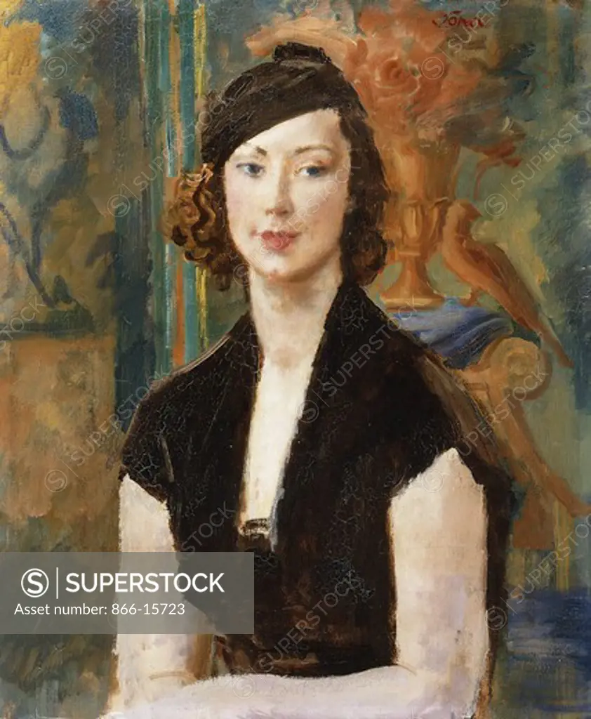 Portrait of Poppet, the Artist's Daughter, half length, in a Brown Dress and Hat. Augustus John (1878-1961). Oil on canvas, c. 1930. 28 1/2 x 23 1/2in