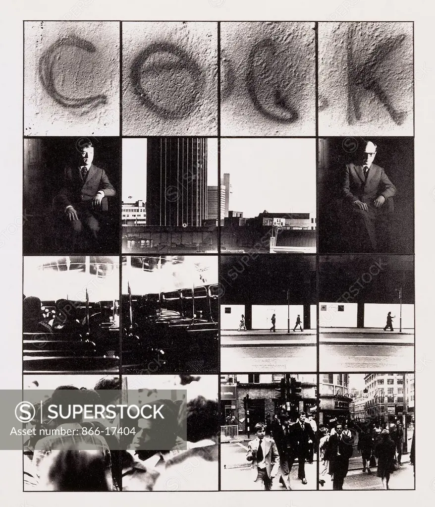 Cock. Gilbert and George (b.1943, b.1942). 16 black and white photographs in metal frames. Signed and dated 1977. 246 x 206cm.