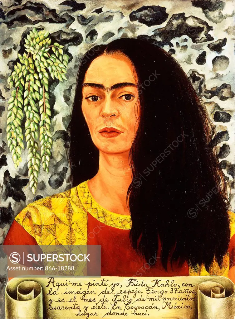 Self-portrait with Loose Hair; Autorretrato con Pelo Suelto. Frida Kahlo (1907-1954). Oil on masonite. Painted in 1947. 61 x 45cm.