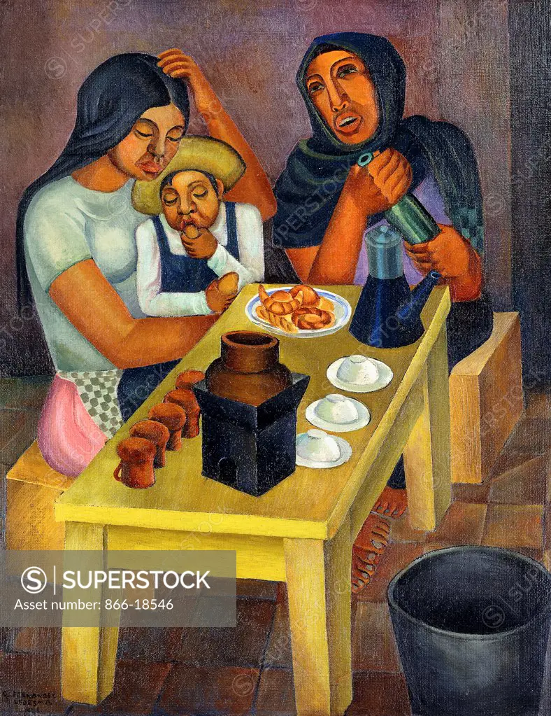 The Family; La Familia. Gabriel Fernandez Ledesma (1900-1983). Oil on canvas. Signed and dated 1926. 90 x 70cm.