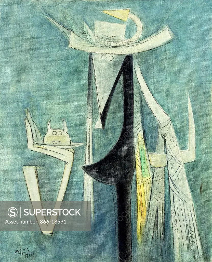 Horse Lady; Femme Cheval. Wifredo Lam (1902-1982). Oil on burlap. Signed and dated 1959. 100.5 x 82cm.