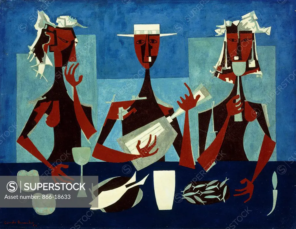 Dinner in the Port; Cena en el Puerto. Cundo Bermudez (1914-2008). Oil on canvas. Signed and dated 1954. 61.3 x 79.5cm.