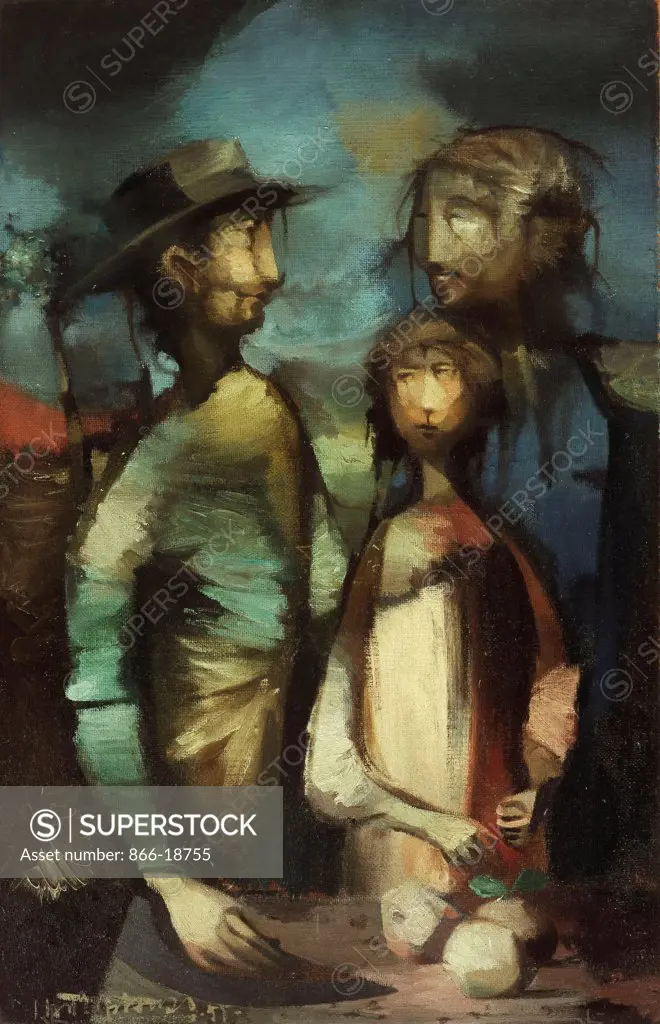 Family; La Familia. Juan Battle Planas (1911-1966). Oil on masonite. Signed and dated 1955. 90.2 x 58.2cm.