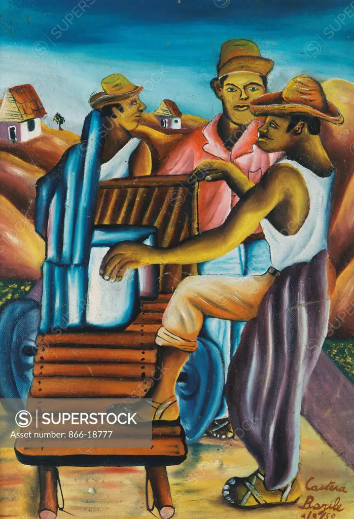 Workers; Trabajadores. Castera Bazile (1923-1965). Oil on canvas. Signed and dated 1950. 68.6 x 49.6cm.