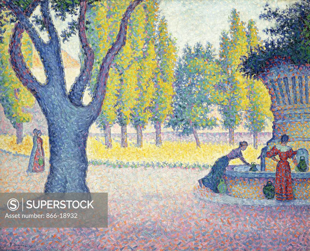 The Fountain des Lices in St. Tropez; La Fontaine des Lices a St. Tropes. Paul Signac (1863-1935). Painted in 1895. 65.8 x 82cm.