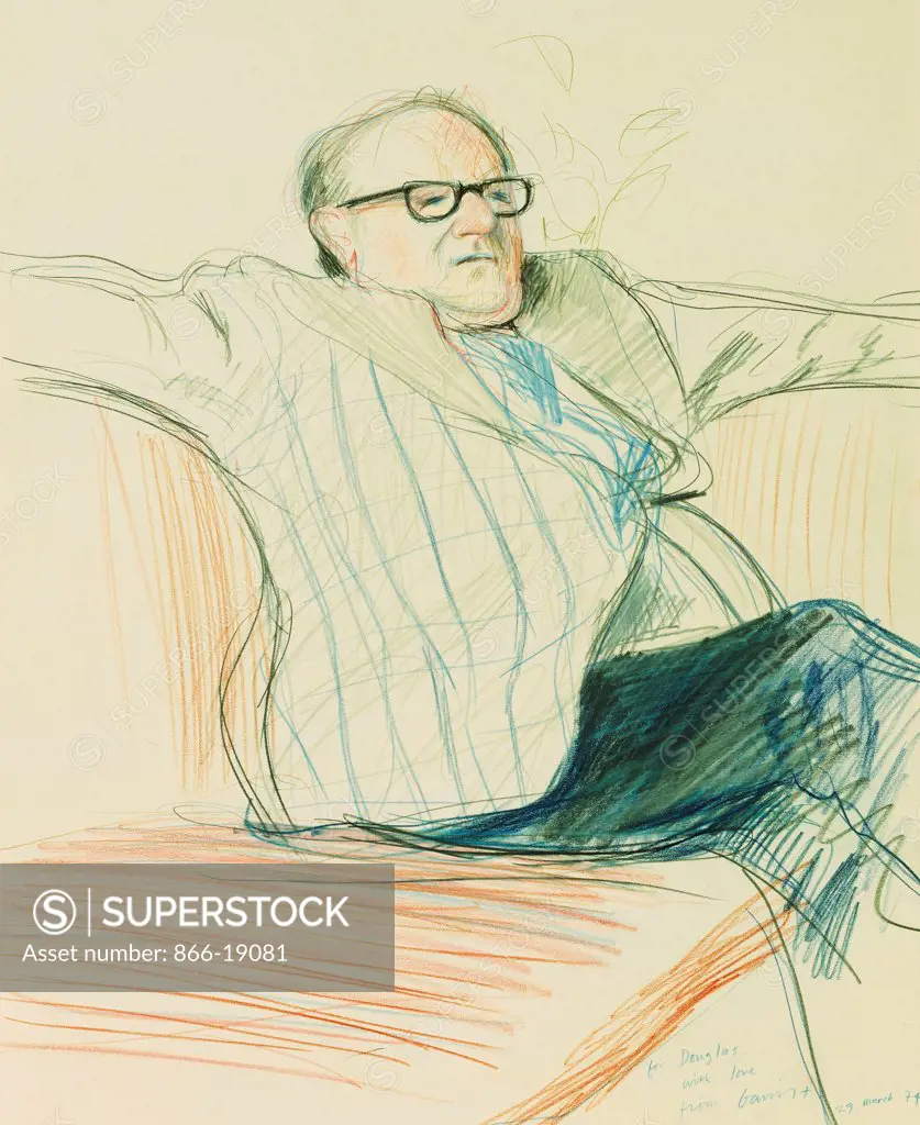 Portrait of Douglas Cooper. David Hockney (b.1937). Coloured pencils and graphite on paper. Drawn in 1974. 43.2 x 35.6cm.