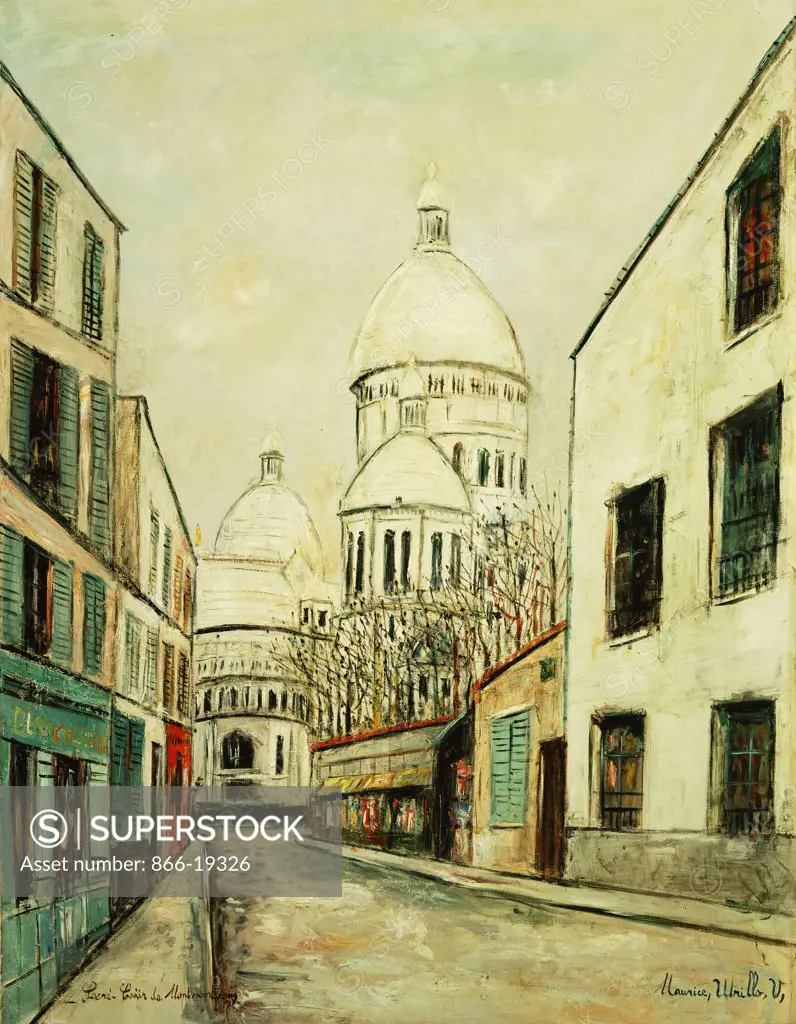 Sacre-Coeur de Montmartre (Rue du Chevalier de la Barre a Montmartre). Maurice Utrillo (1883-1955). Oil on canvas. Painted circa 1935. 116 x 89cm.