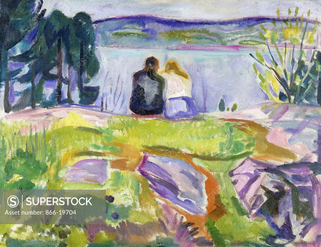 Springtime (Lovers by the shore). Edvard Munch (1863-1944). Oil on canvas. Painted between 1911 and 1913. 70 x 90cm.