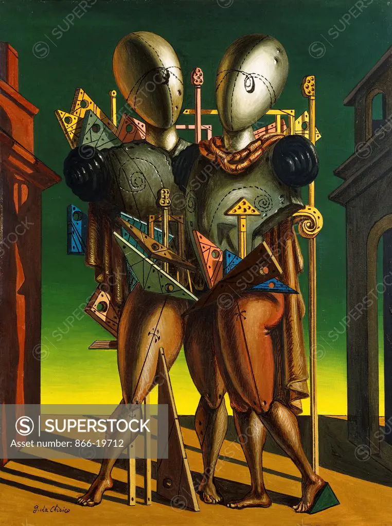 Hector and Andromache; Ettore e Andromaca. Giorgio de Chirico (1888-1978). Oil on canvas. Painted circa 1955. 80 x 60cm.