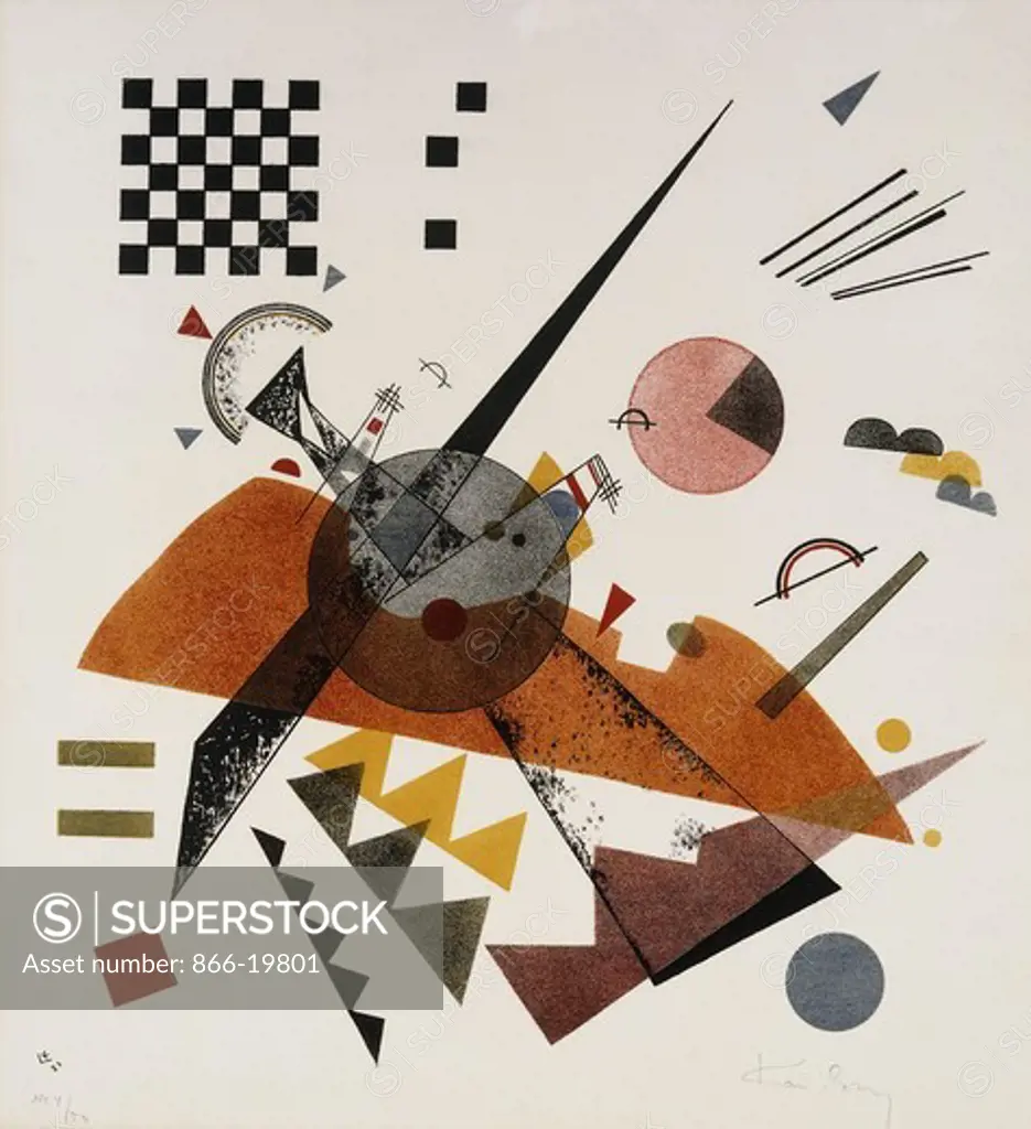 Orange (Roethel 180). Wassily Kandinsky (1866-1944). Lithograph printed in colours, 1923. Signed in pencil, numbered 4/50, published by the Staatliches Bauhaus, Weimar. 46.6 x 38.4cm.