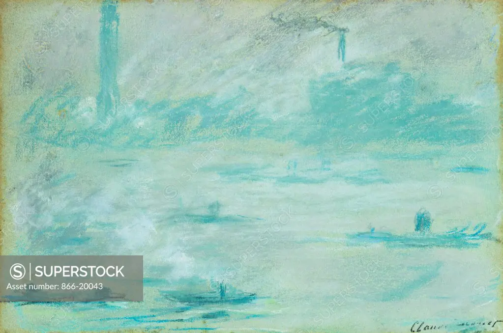 London, Boats on the Thames; Londres, Bateaux sur la Tamise. Claude Monet (1840-1926). Pastel on paper. Executed in 1901. 30.5 x 46cm.