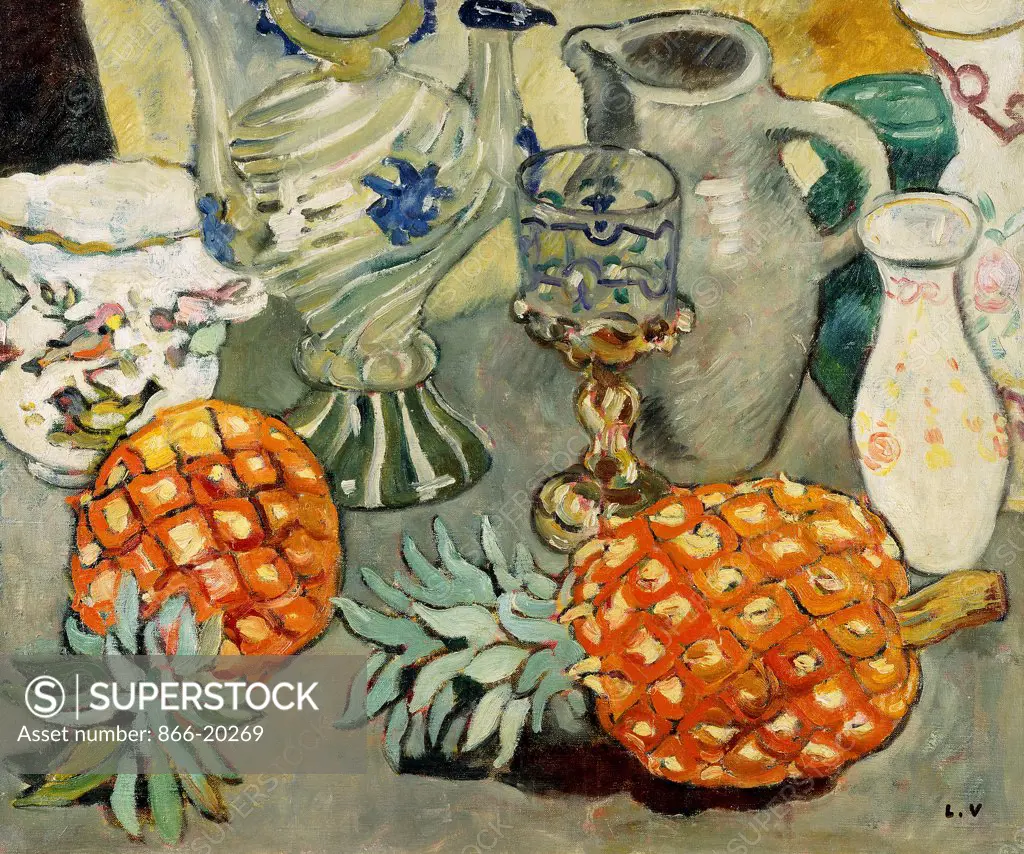 Still Life with Pineapples; Nature Morte a l'Ananas.  Louis Valtat (1869-1952). Oil on canvas. 46.5 x 55cm