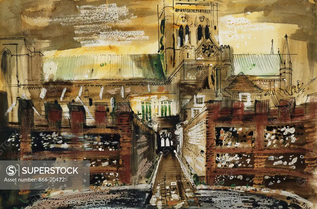 Chichester Cathedral. John Piper (1903-1992). Pencil, pen, brush, black ink, watercolour and bodycolour. 39.5 x 58.5cm.