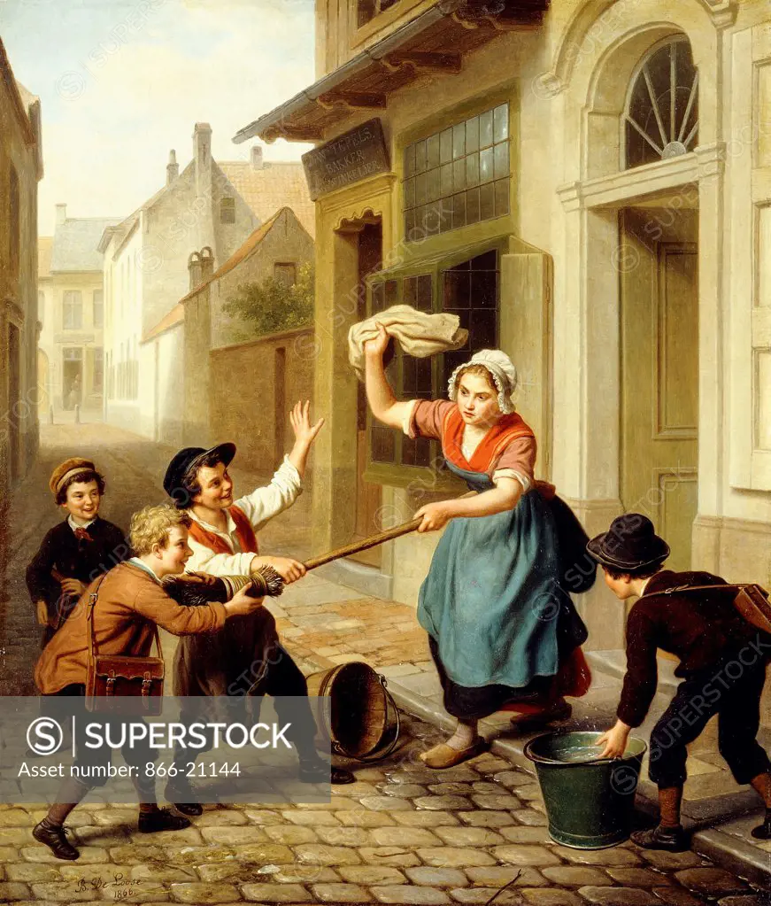 The Pranksters. Basile de Loose (1809-1885). Oil on canvas. Signed and dated 1866. 80.6 x 68.6cm.