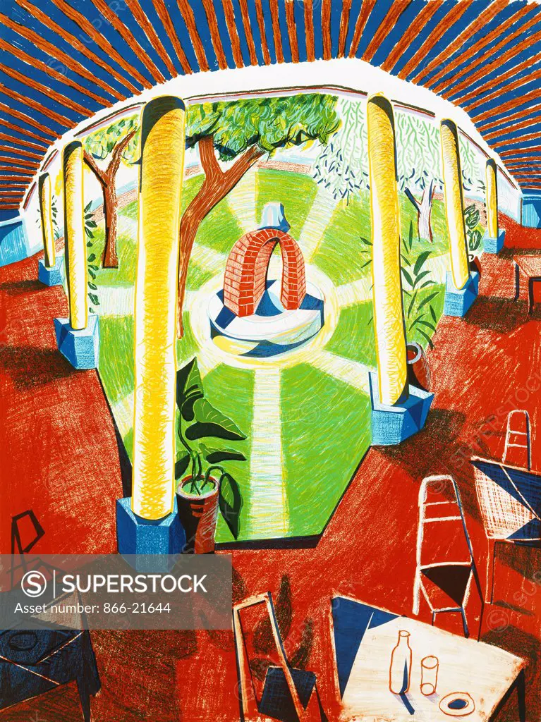 Views of Hotel Well III. David Hockney (b.1937). Lithograph in colours. Printed in 1985. 122 x 97.8cm.