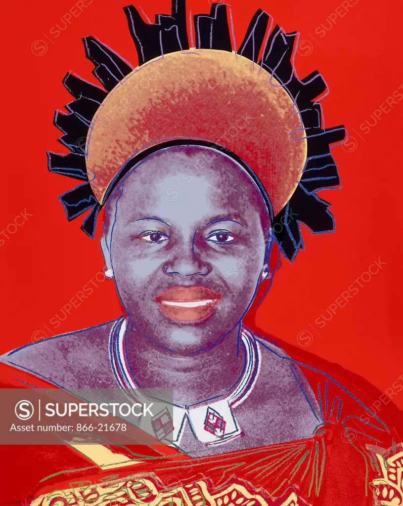 Reigning Queens (Royal Edition) - Queen Ntombi Twala of Swaziland. Andy Warhol (1930-1987). Screeprint in colours with diamond dust on Lenox Museum Board. Executed in 1985. 1000 x 798mm.