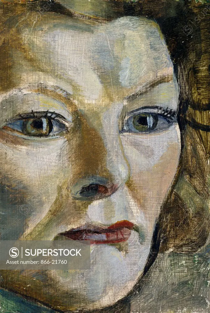 Barbara Skelton. Lucian Freud (1922-2011). Oil on copper. Painted in 1950. 10 x 7cm. The sitter was a writer famous for her humorous memoirs.