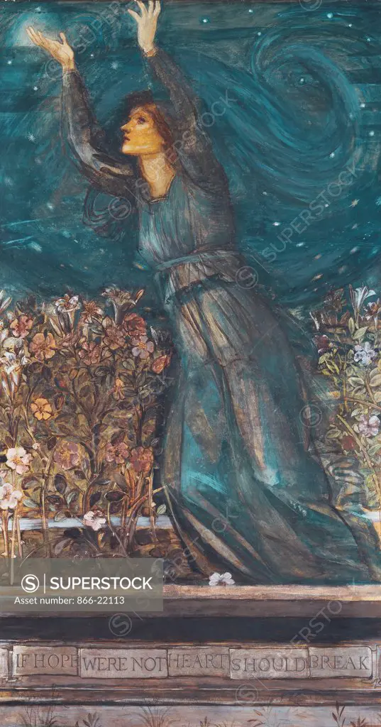 Hope. Edward Burne-Jones (1833-1898). Watercolour with bodycolour. 167.5 x 91.5cm. Inscribed 'If hope were not heart should break'