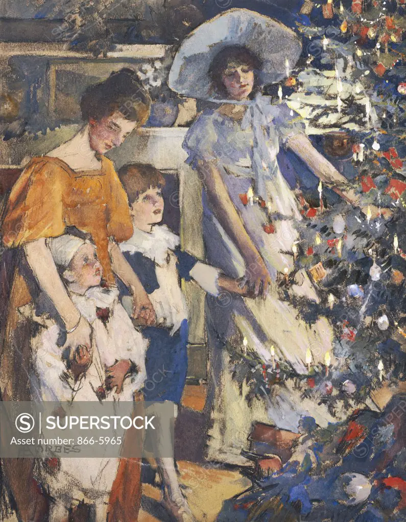 The Christmas Tree. Elizabeth Adela Stanhope Forbes (1859-1912). Black Crayon, Watercolour And Bodycolour. Catalogue No. 2105c.