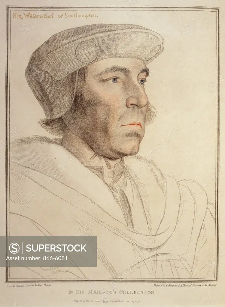 Imitations of original drawings by Hans Holbein in the collection of His Majesty for the illustrious persons of the court of Henry VIII.  Hans Holbein (1497-1543). On paper, 440 x 410mm.