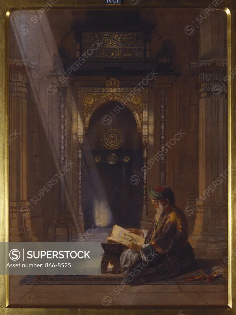 In the Mosque. Carl Friedrich Heinrich Werner (1808-1894). Watercolour on paper. Dated 1869. 62.3 x 45.7cm.