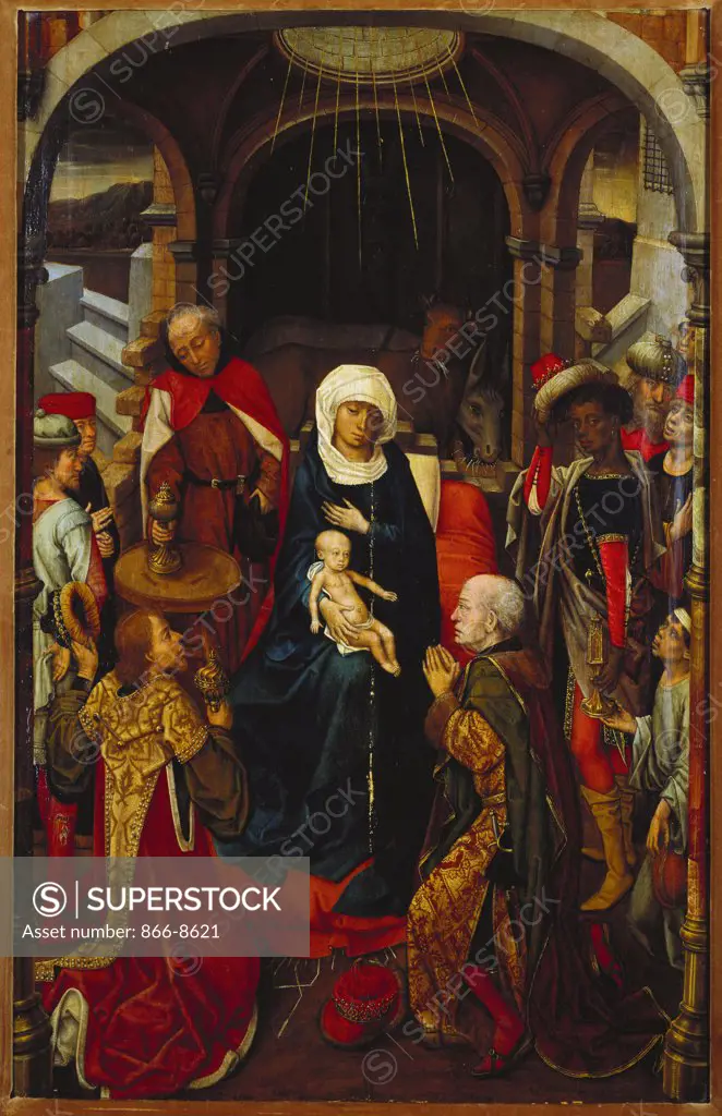 The Adoration of the Kings. Vrancke van der Stockt (Active 1444-D.1495). Oil on panel, 80 x 51.5cm.