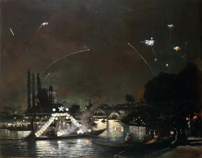 Paris on the Night of July 14; Paris la Nuit du XIV Juillet. Gaston de Latouche (1854-1913). Oil on canvas. 73 x 92cm.