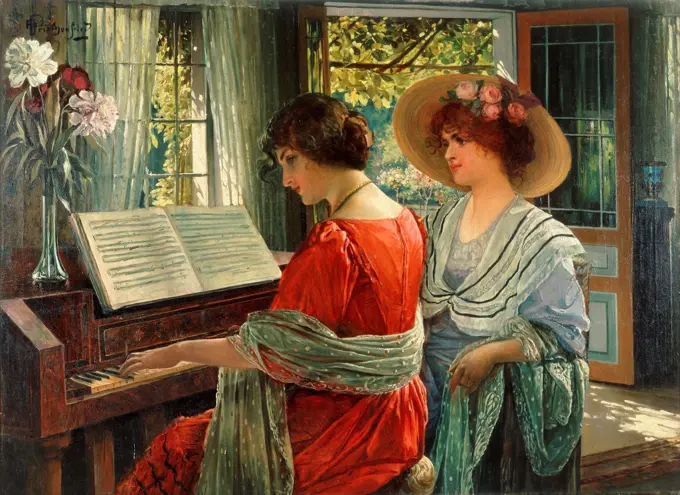 At the Piano. Alois Heinrich Priechenfried (1867-1953). Oil on canvas. 75 x 100cm.