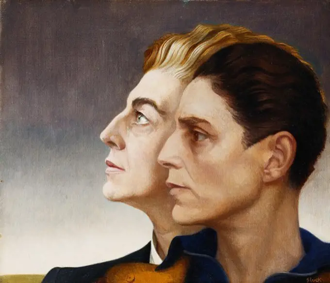 Medallion. Gluck (1895-1978). Oil on canvas. Painted in 1936. 11 1/2 x 13 1/2in. Known as the 'Youwe' picture it celebrates Glucks's 'marriage' to her lover, Nestor Obermer, on 25 May 1936.