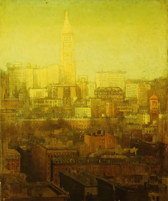 New York Cityscape. Paul Cornoyer (1864-1923). Oil on canvas laid down on board. 60.5 x 50.5cm.