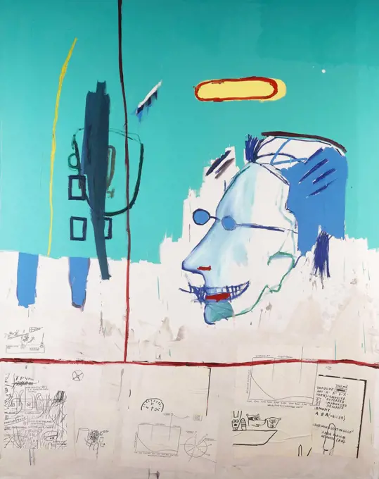 LF. Jean Michel Basquiat (1960-1988). Acrylic and photocopy collage on canvas. Executed 1984. 218.5 x 172.7cm.