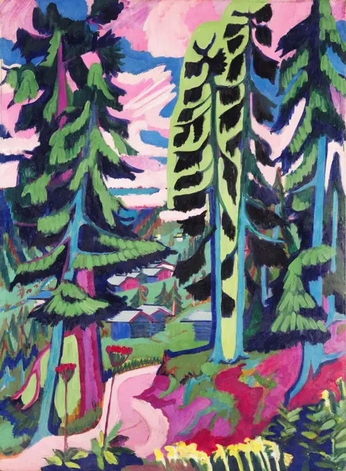 Wild Mountain (Mountain Forest; Summer Forest); Wildboden (Bergwald; Sommerlicher Waldweg). Ernst Ludwig Kirchner (1880-1938). Oil on canvas. Painted in 1927-1928. 135.3 x 99.7cm.