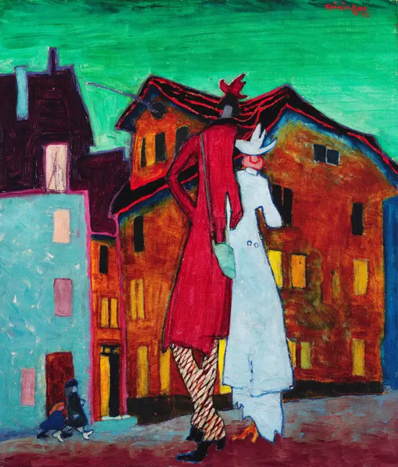 The Honeymooners; Die Hochzeitsreisenden. Lyonel Feininger (1871-1956). Oil on canvas. Signed and dated 1908. 51 x 44cm.