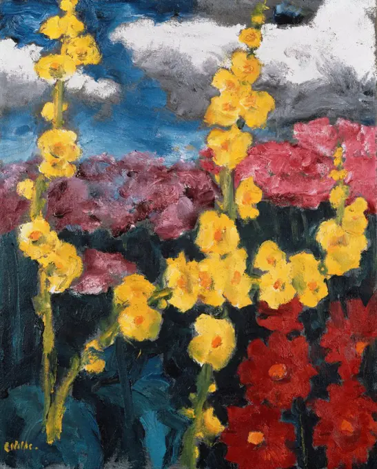 Small Flower Garden; Kleiner Blumengarten. Emil Nolde (1867-1956). Oil on canvas. Painted in 1951. 69.5 x 56cm.