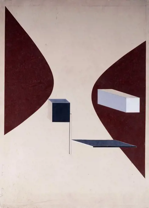 Proun N 90 (Ismenbuch). El Lissitzky (1890-1941). Collage, tempera and pencil on card. Executed in 1925. 49.5 x 64.5cm.