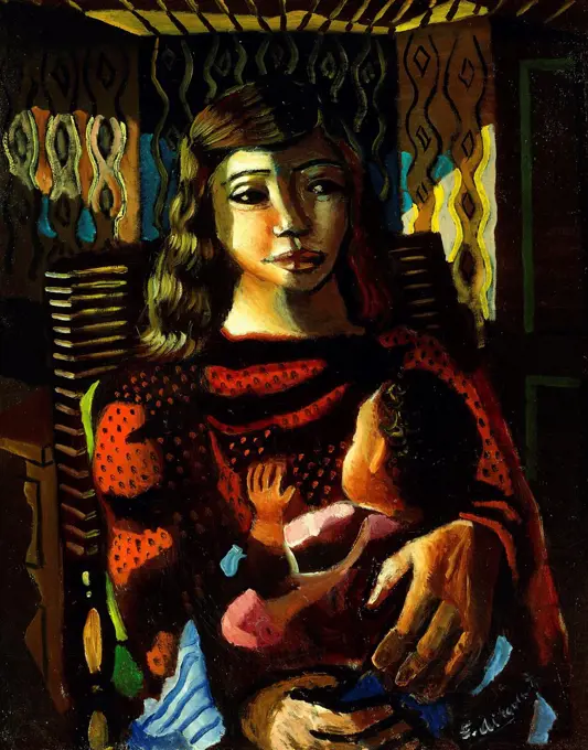 Maternity; Maternidad. Emiliano di Cavalcanti (1897-1976). Oil on canvas. Painted circa 1949. 75.5 x 60cm.