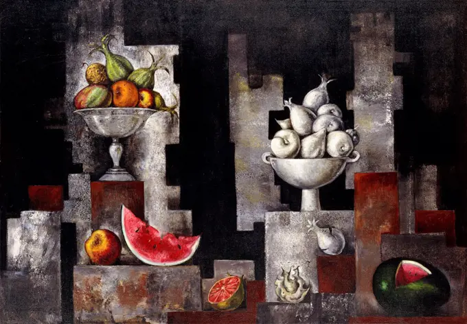 Naturaleza Muerta con Frutas. Roberto Montenegro (1887-1968). Oil on canvas. Painted in 1965. 105.5 x 151cm.