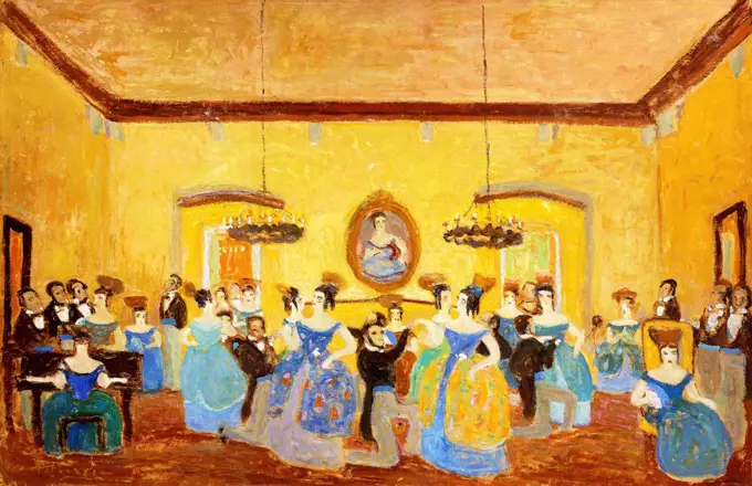 The Colonial Minuet; El Minue Colonial. Pedro Figari (1861-1938). Oil on board. 69 x 74.2cm.