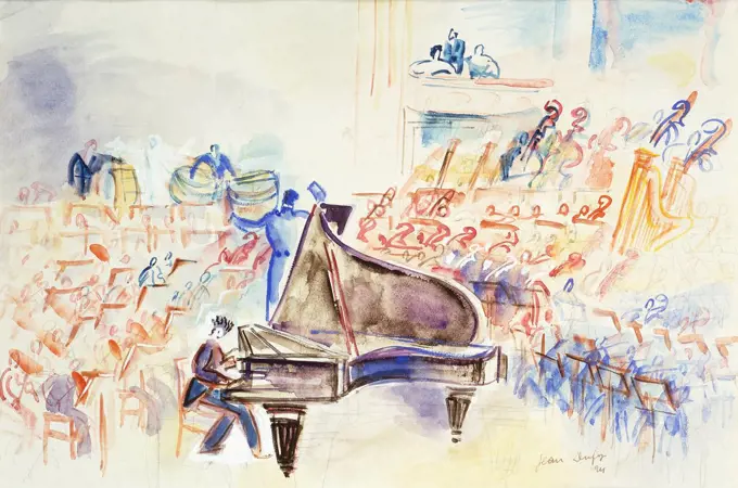 The Orchestra; D'Orchestre. Jean Dufy (1888-1964). Watercolour on pencil on paper. Painted in 1924. 35.3 x 48.9cm.