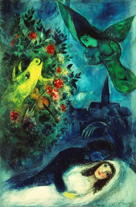 Night in Orgeval; La Nuit D'Orgeval. Marc Chagall (1887-1985). Oil on canvas. Painted in 1949. 106 x 64.8cm.