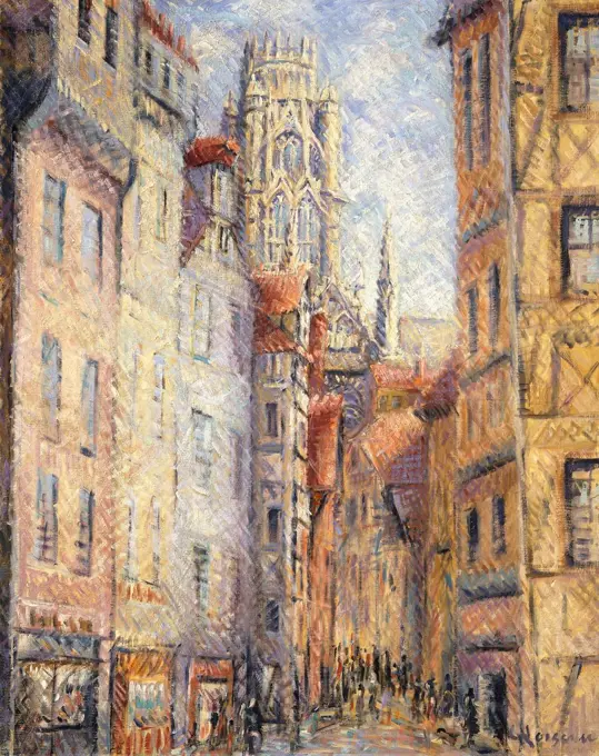 Rouen, a Street by the Church; Rouen, rue avec L'Eglise. Gustave Loiseau (1865-1935). Oil on canvas. Painted circa 1920. 81.3 x 64.7cm.