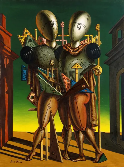 Hector and Andromache; Ettore e Andromaca. Giorgio de Chirico (1888-1978). Oil on canvas. Painted circa 1955. 80 x 60cm.